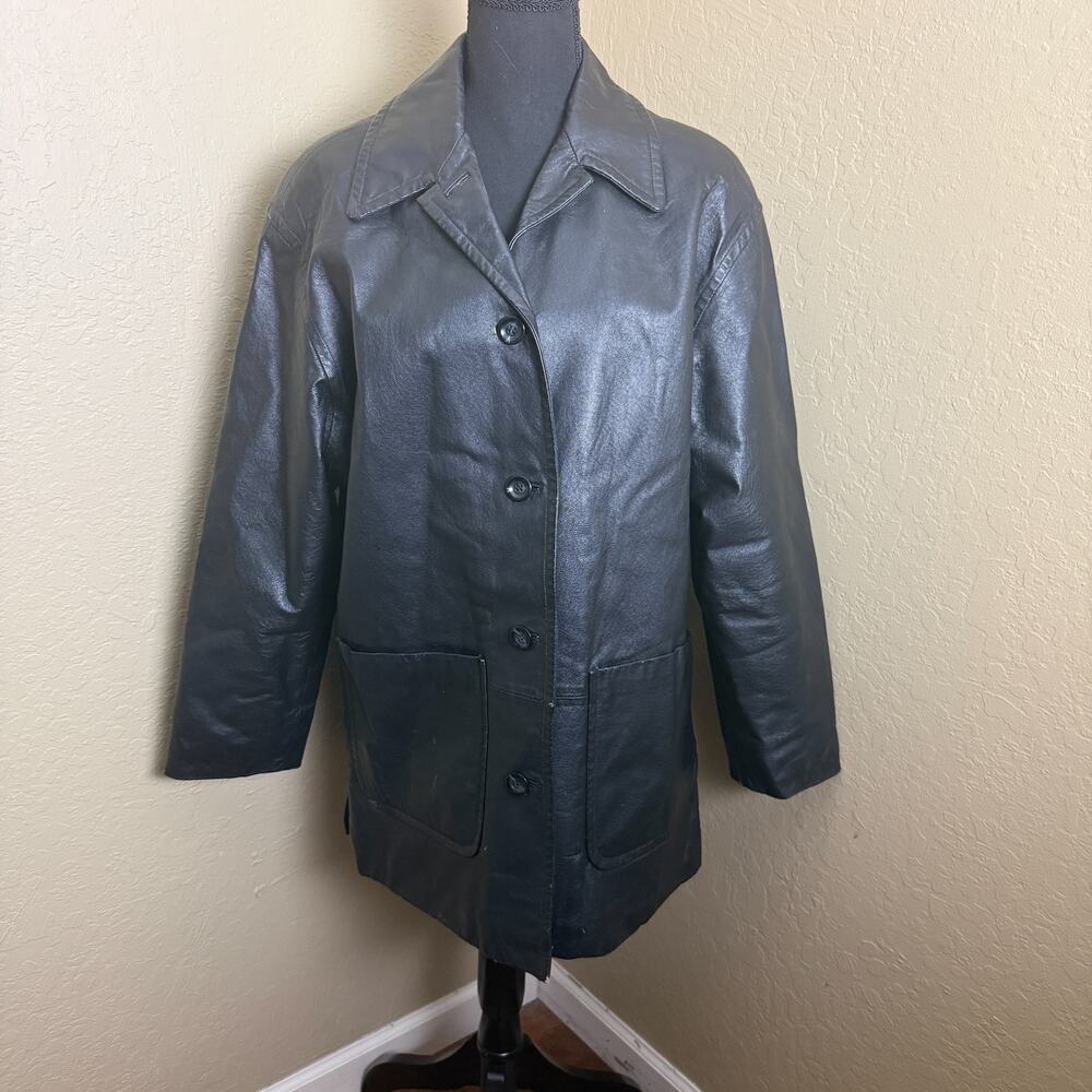 w York by Winlit Black Genuine Leather Car Coat Jacket Quilted Women’s M